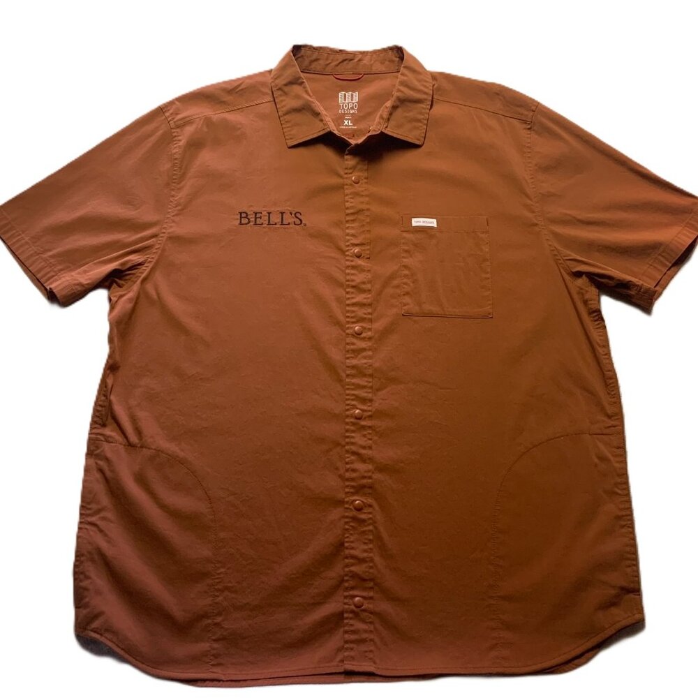 Men's Topo Designs Burnt Orange Global Shirt with Bells Brewery logo